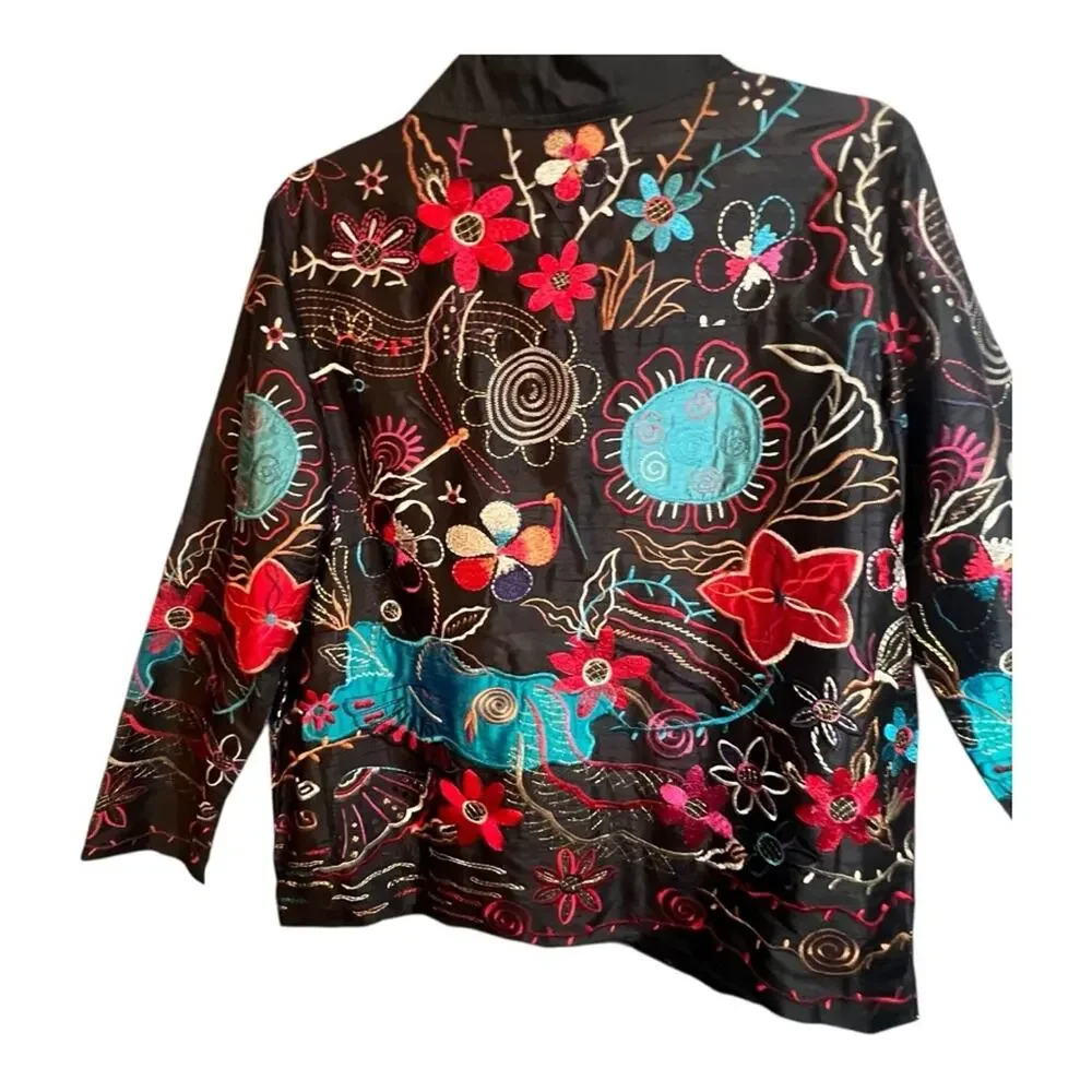 LAURA ASHLEY  Silk Floral Embroidered Women's Jacket or Top SZ M